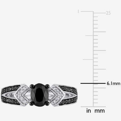 Midnight Black Womens 1 CT. T.W. Natural Black Diamond Sterling Silver Oval Engagement Ring