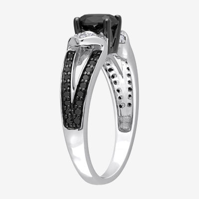 Midnight Black Womens 1 CT. T.W. Natural Black Diamond Sterling Silver Oval Engagement Ring