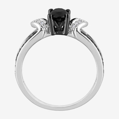Midnight Black Womens 1 CT. T.W. Natural Black Diamond Sterling Silver Oval Engagement Ring
