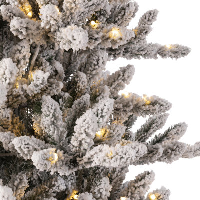 Glitzhome 9 Foot Pre-Lit Flocked Fir Christmas Tree