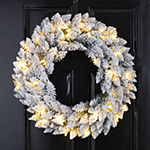 Glitzhome 24" Snow Flocked Indoor Christmas Wreath