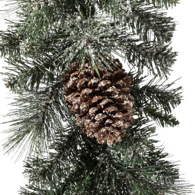 Glitzhome Glittered Pine Cone Pre-Lit Indoor Christmas Garland