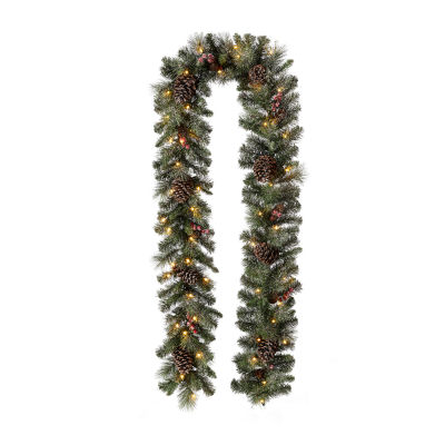 Glitzhome Glittered Pine Cone Pre-Lit Indoor Christmas Garland