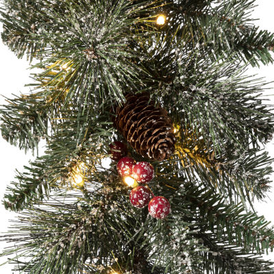 Glitzhome Glittered Pine Cone Pre-Lit Indoor Christmas Garland