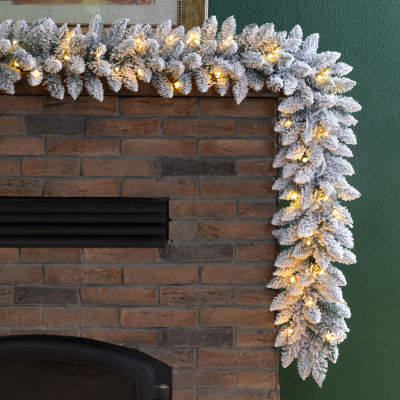 Glitzhome 9' Snow Flocked Pre-Lit Indoor Christmas Garland