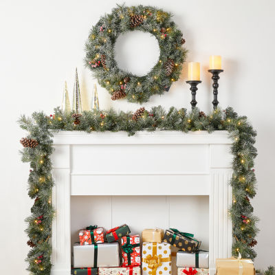 Glitzhome 2-Pack Pre-Lit Indoor Christmas Garland & Wreath Set