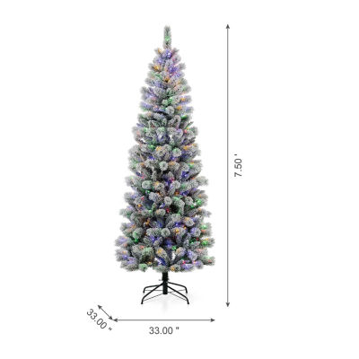 Glitzhome 7 1/2 Foot Pre-Lit Flocked Pine Christmas Tree