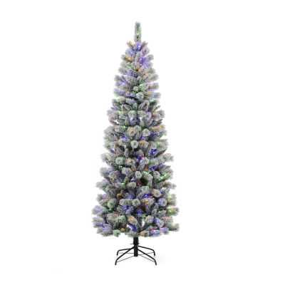 Glitzhome 7 1/2 Foot Pre-Lit Flocked Pine Christmas Tree