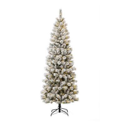 Glitzhome 7 1/2 Foot Pre-Lit Flocked Pine Christmas Tree