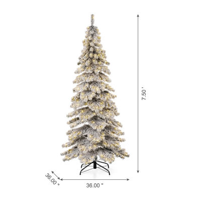 Glitzhome 7 1/2 Foot Pre-Lit Flocked Spruce Christmas Tree