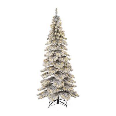 Glitzhome 7 1/2 Foot Pre-Lit Flocked Spruce Christmas Tree