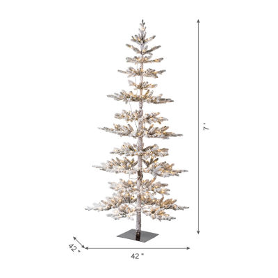 Glitzhome 7 Foot Pre-Lit Flocked Pine Christmas Tree