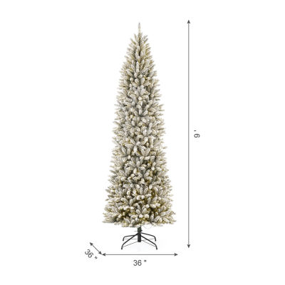 Glitzhome 9 Foot Pre-Lit Flocked Pine Christmas Tree