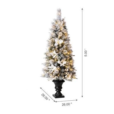 Glitzhome 5 Foot Pre-Lit Flocked Pine Christmas Tree