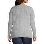 St. John's Bay Plus Cable Womens Crew Neck Long Sleeve Pullover Sweater