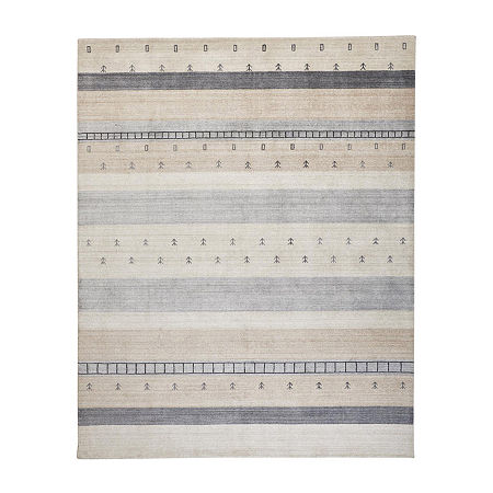 Weave And Wander Yurie Stripe Hand Knotted Indoor Rectangle Accent Rugs, One Size, Beige