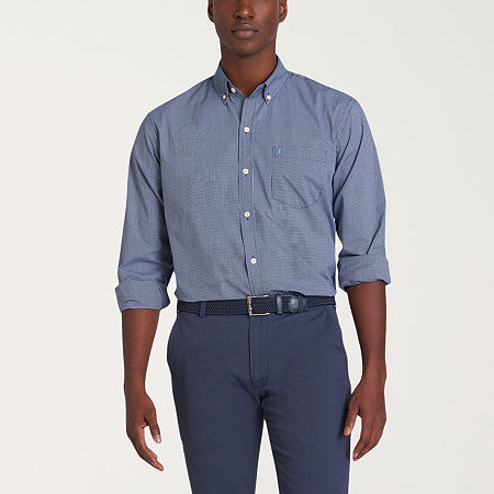 IZOD Performance Comfort Mens Long Sleeve Classic Fit Stretch Fabric Wrinkle Free Button-Down Shirt, Small, Blue