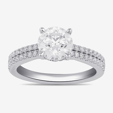 Modern Bride (h-i / Si1-si2) Womens 2 Ct. T.w. Lab Grown White Diamond 10k Or 14k Gold Round Side Stone Engagemen In Silver