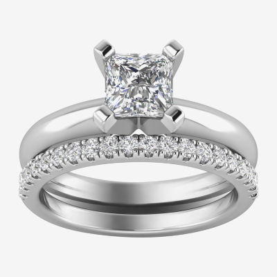 Certified 1 1/4 CT. T.W. (H / SI2) Lab Grown Princess-Cut Solitaire Diamond Bridal Set 10K or 14K Gold