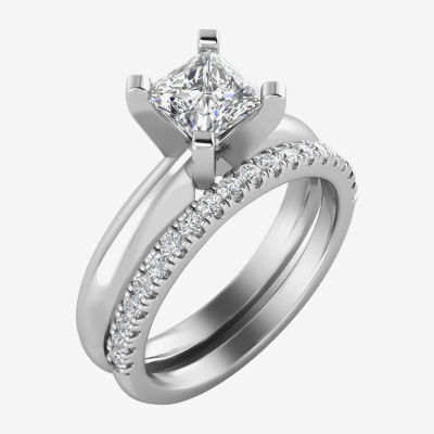 Certified 1 1/4 CT. T.W. (H / SI2) Lab Grown Princess-Cut Solitaire Diamond Bridal Set 10K or 14K Gold