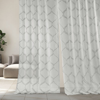 Exclusive Fabrics & Furnishing Florentina Embroidered Sheer Rod Pocket Single Curtain Panel