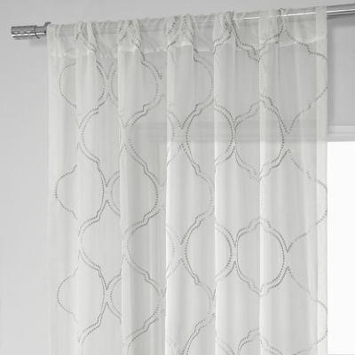 Exclusive Fabrics & Furnishing Florentina Embroidered Sheer Rod Pocket Single Curtain Panel