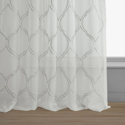 Exclusive Fabrics & Furnishing Florentina Embroidered Sheer Rod Pocket Single Curtain Panel