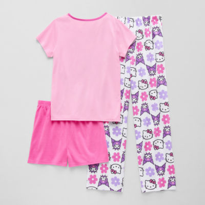 Little & Big Kid Girls Hello Kitty Round Neck Short Sleeve 3-pc. Pajama Sets