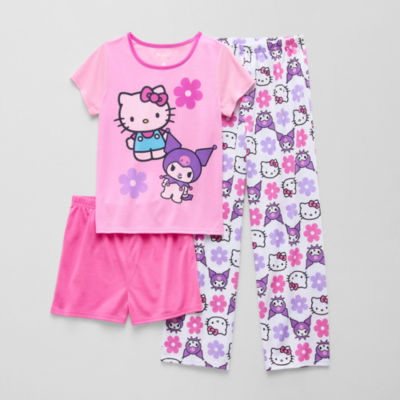 Little & Big Kid Girls Hello Kitty Round Neck Short Sleeve 3-pc. Pajama Sets
