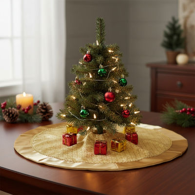 48'' Gold Glittered Star Christmas Round Tree Skirt