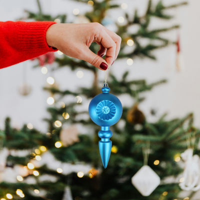 4ct Turquoise Blue Shatterproof Matte Retro Reflector Christmas Finial Ornaments 7.5"