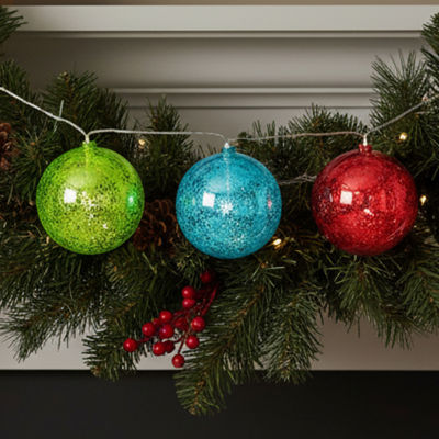 Set of 3 Lighted Multi-Color Mercury Glass Finish Ball Christmas Ornaments - Clear Lights