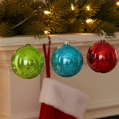 Set of 3 Lighted Multi-Color Mercury Glass Finish Ball Christmas Ornaments - Clear Lights