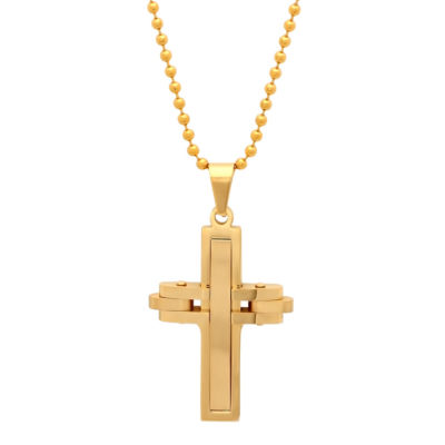 Mens 18K Gold Over Stainless Steel Pendant Necklace