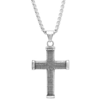 Steeltime Mens Stainless Steel Cross Pendant Necklace