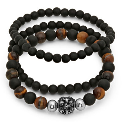 DouVei Men's 21" & 32" & 36.2" Natural Tigers Eye Yoga Bead Necklace & Bracelet Set