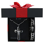 Mens 2-pc Stainless Steel Cross Necklace and ID bracelet Jewerly Set