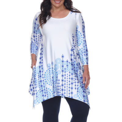 White Mark Plus Rella Womens Scoop Neck 3/4 Sleeve Tunic Top