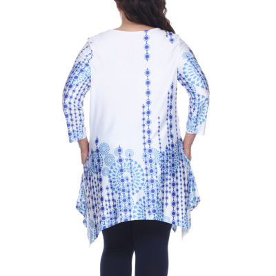 White Mark Plus Rella Womens Scoop Neck 3/4 Sleeve Tunic Top