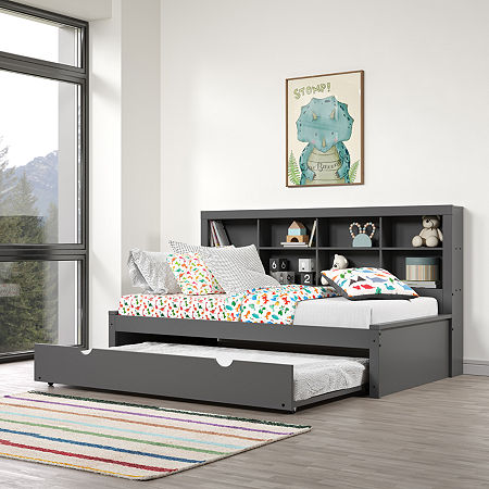 Bookcase Twin Daybed With Twin Trundle, One Size, Gray