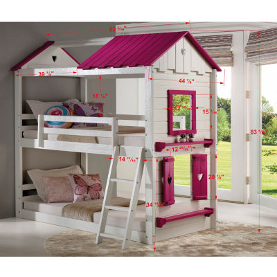 Sweetheart Twin over Twin Bunkbed with Pink Tent