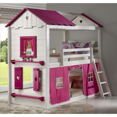 Sweetheart Twin over Twin Bunkbed with Pink Tent