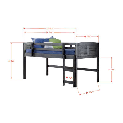 Louver Twin Low Loft Bed with Blue Tent