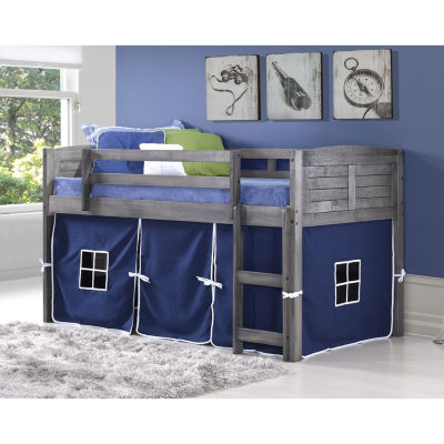 Louver Twin Low Loft Bed with Blue Tent