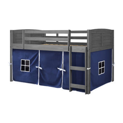 Louver Twin Low Loft Bed with Blue Tent