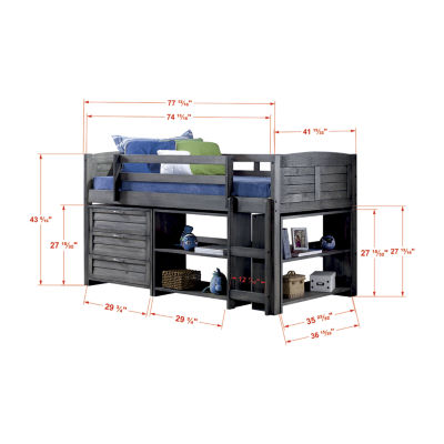 Louver Low Loft Bed With Storage