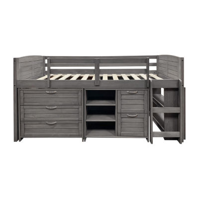 Louver Low Loft Bed With Storage