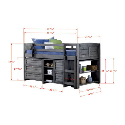 Louver Low Loft Bed with Storage Antique