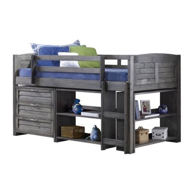 Louver Low Loft Bed with Storage Antique