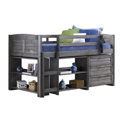 Louver Low Loft Bed with Storage Antique